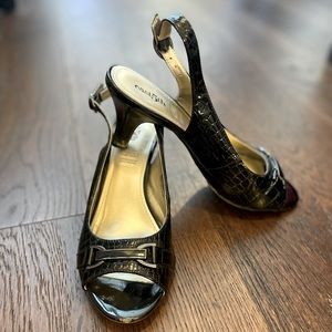 East 5th black peep toe black patent leather size 8
